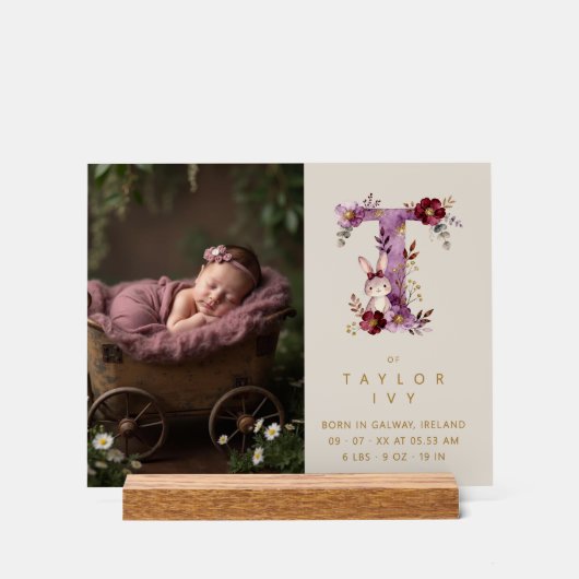 Dreamy Funny Bunny Romantic Floral T Initial アクリルサイン (正面)