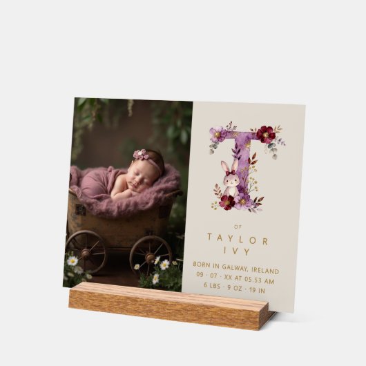 Dreamy Funny Bunny Romantic Floral T Initial アクリルサイン (傾斜)