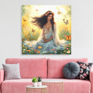 Dreamy Garden Girl Canvas Print – Romantic Nature  キャンバスプリント