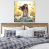 Dreamy Garden Girl Canvas Print – Romantic Nature キャンバスプリント (インサイチュ (寝室))