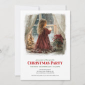 Dreamy girl awaits Santa printable holiday invite 招待状 (正面)