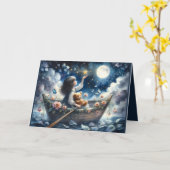 Dreamy Girl Rowing Boat Moonlit Fantasy Scene カード (黄色い花)