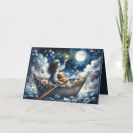 Dreamy Girl Rowing Boat Moonlit Fantasy Scene カード