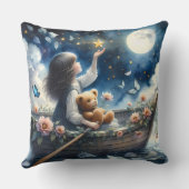 Dreamy Girl Rowing Boat Moonlit Fantasy Scene クッション (裏面)