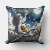 Dreamy Girl Rowing Boat Moonlit Fantasy Scene クッション (正面)