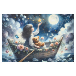 Dreamy Girl Rowing Boat Moonlit Fantasy Scene メタルプリント
