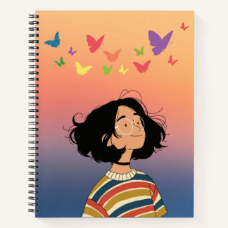Dreamy Girl with Butterflies – Colorful Notebook ノートブック