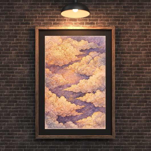 Dreamy Golden Clouds Sky Art, Ethereal Sunset ポスター