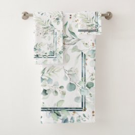 Dreamy Greenery Pattern Green/Blue ID817 バスタオルセット