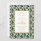 Dreamy Hunter Green Gold Greenery Wedding Invite 招待状 (正面)