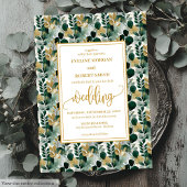 Dreamy Hunter Green Gold Greenery Wedding Invite 招待状