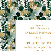 Dreamy Hunter Green Gold Greenery Wedding Invite 招待状