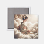 Dreamy Japanese Kimono Woman Floating in Clouds – マグネット (正面/裏面)