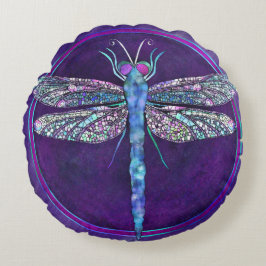 Dreamy Jewel-toned Dragonfly Round Pillow ラウンドクッション