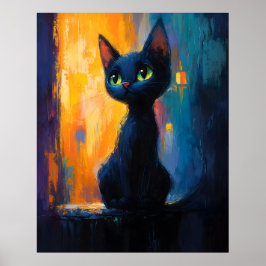 Dreamy Kitten, Black Cat Painting ポスター
