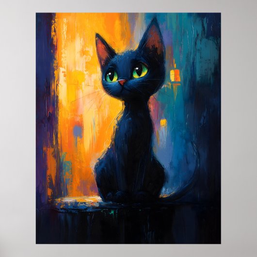 Dreamy Kitten, Black Cat Painting ポスター (正面)