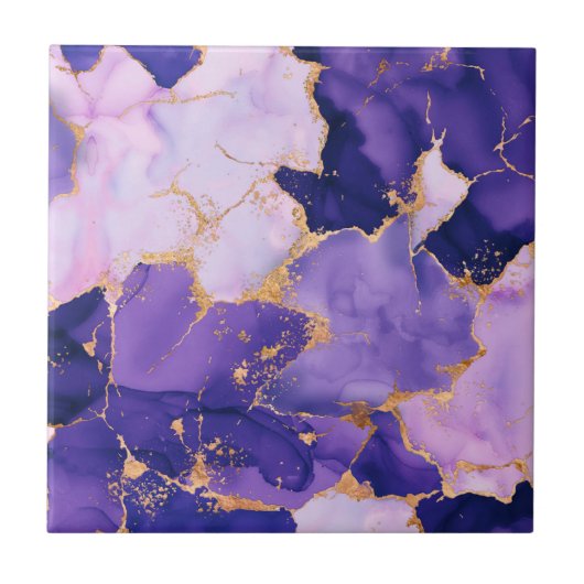Dreamy Lavender alcohol inks and gold タイル (正面)
