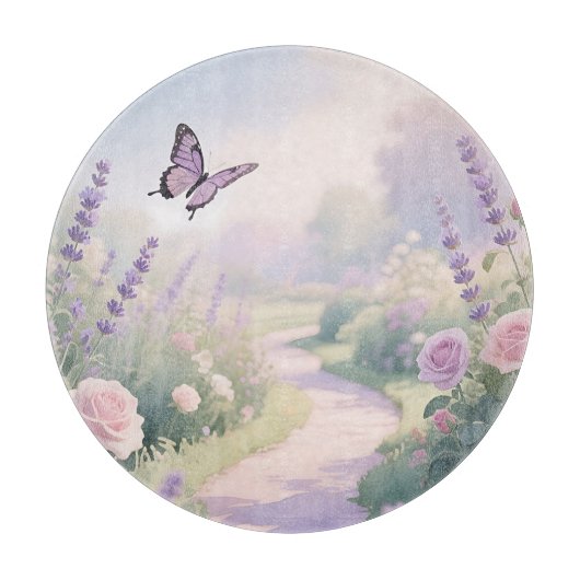 Dreamy Lavender Rose Garden Butterfly Path カッティングボード (正面)