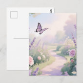 Dreamy Lavender Rose Garden Butterfly Path ポストカード (正面/裏面)