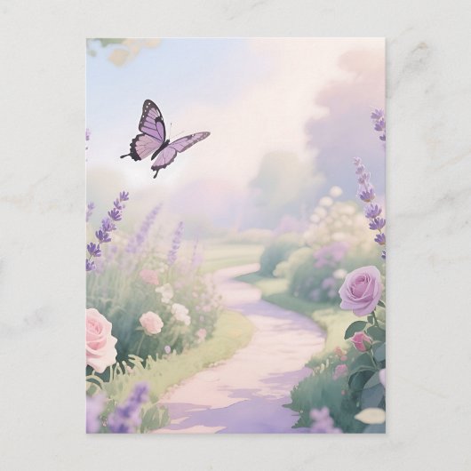 Dreamy Lavender Rose Garden Butterfly Path ポストカード (正面)
