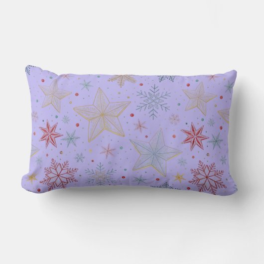 "Dreamy Lavender Star Pattern Lumbar Pillow ランバークッション (正面)