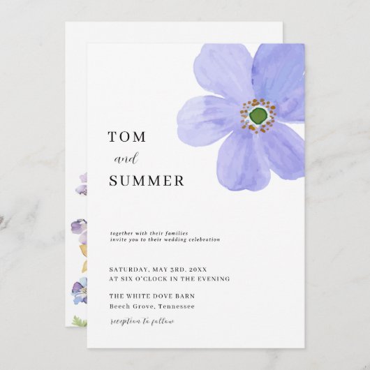 Dreamy Lilac Flowers Wedding  招待状 (正面/裏面)