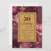 Dreamy marsala blush gold floral 50th birthday   招待状 (正面)
