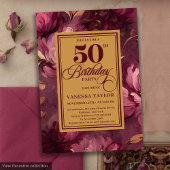 Dreamy marsala blush gold floral 50th birthday   招待状