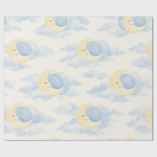 Dreamy Moon and Clouds Baby Wrapping Paper ラッピングペーパー (フラット)