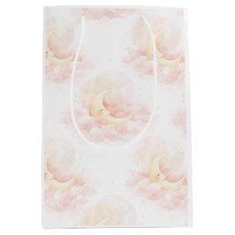 Dreamy Moon Baby Shower Gift Bag, Pink Celestial N ミディアムペーパーバッグ