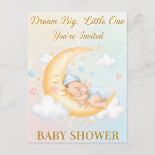 Dreamy Moon Baby Shower Invitation - Sleeping Baby インビテーションポストカード (正面)