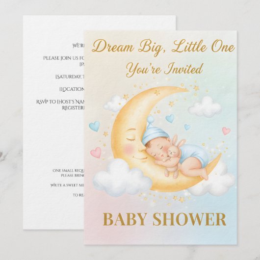 Dreamy Moon Baby Shower Invitation - Sleeping Baby 招待状 (正面/裏面)