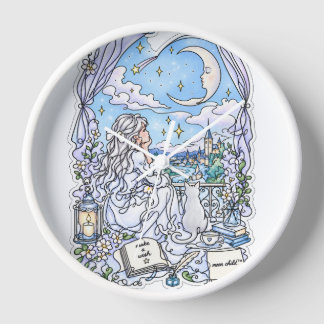Dreamy Moon Child™ ホワイトウォールクロック | ウィッシュ 壁時計