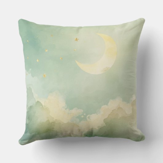 Dreamy Moon & Cloud Nursery Throw Pillow | Music クッション (裏面)