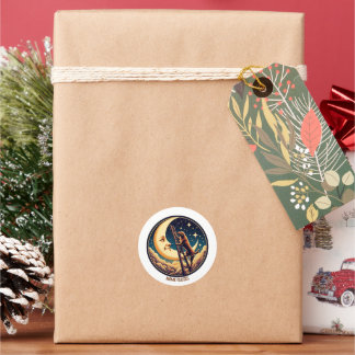 Dreamy Moon & Dog Climbing Ladder ラウンドシール