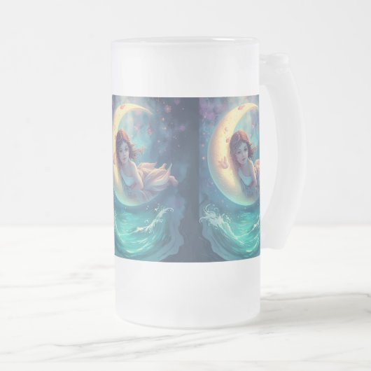 Dreamy Moon Girl Mug Design | Cute Baby Moon Art | フロストグラスビールジョッキ (正面右)