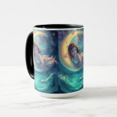 Dreamy Moon Girl Mug Design | Cute Baby Moon Art | マグカップ (正面左)