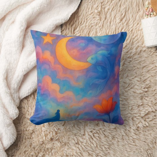 Dreamy Moon & Star Fantasy Watercolor Art クッション (ブランケット)