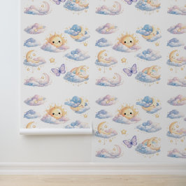 Dreamy Moon & Sun Pastel Clouds Nursery Baby Room 壁紙