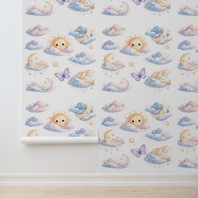 Dreamy Moon & Sun Pastel Clouds Nursery Baby Room 壁紙 (アプリケーション)