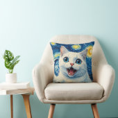 Dreamy Moonlight Starry Night White Cat Pillow クッション (椅子)