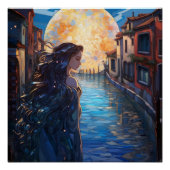 Dreamy Moonlit Canal – Glossy Art Poster ポスター (正面)