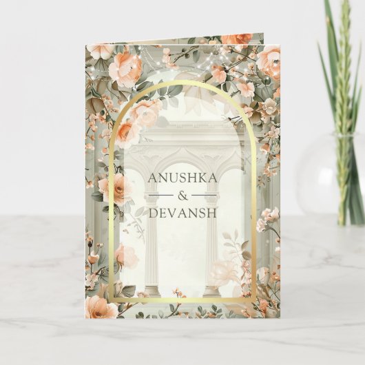 Dreamy Mughal Palace QR Code Indian Wedding 招待状 (正面)