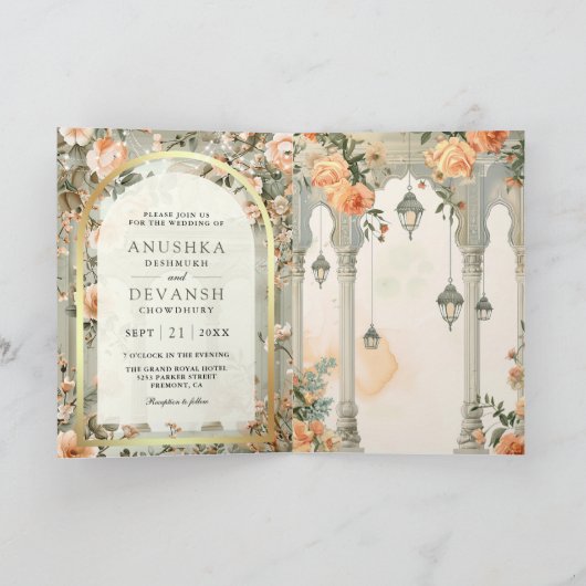 Dreamy Mughal Palace QR Code Indian Wedding 招待状 (内部)