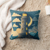 Dreamy Night Lighthouse Ocean Throw Pillow クッション (ブランケット)