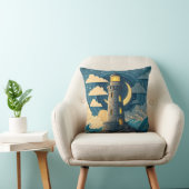 Dreamy Night Lighthouse Ocean Throw Pillow クッション (椅子)