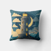 Dreamy Night Lighthouse Ocean Throw Pillow クッション (裏面)