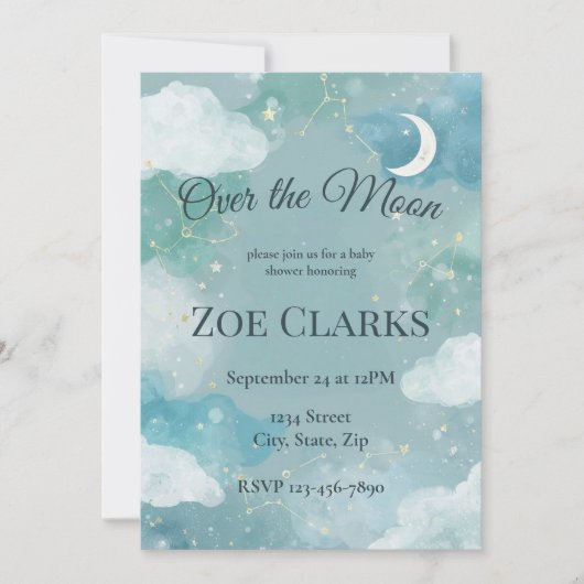 Dreamy Night Sky Baby Boy Shower Invitation 招待状 (正面)