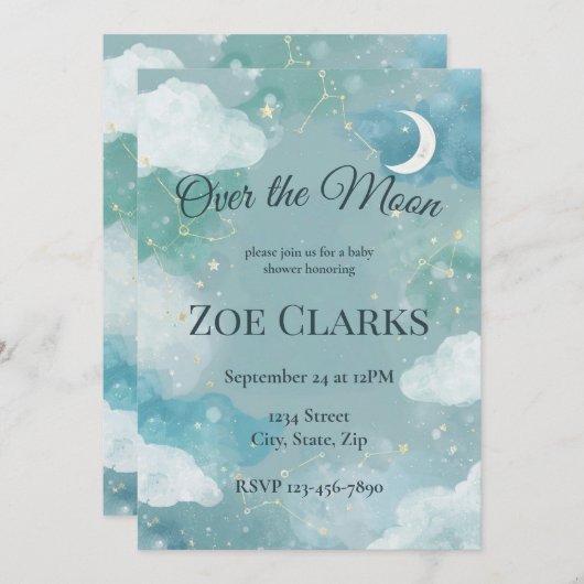 Dreamy Night Sky Baby Boy Shower Invitation 招待状 (正面/裏面)