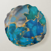 Dreamy Ocean Blue and Gold ラウンドクッション (裏面)